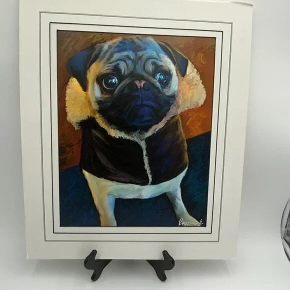 Signed Robert McClintock “The Aviator” Pug Print 13 1/2" x 10 3/4"